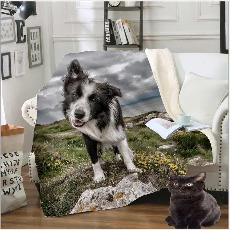 

Border Collie Dog Blanket LIASOSO 3D Print Animal Travel Fleece Quilt Sofa Warm Throw Plush Duvet Snow Soft Sheet Bedspread B186