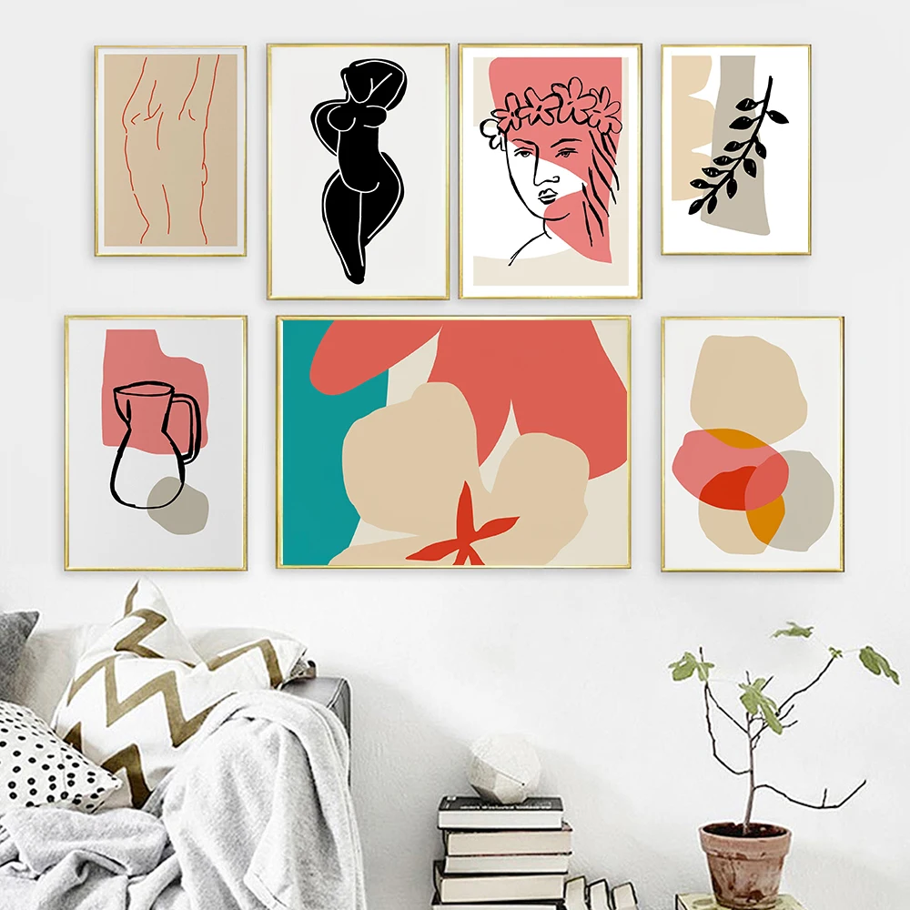 

Boho Abstract Flowers Body Canvas Painting Wall Art Nordic Posters and Prints Wall Pictures for Living Room Decoration Frameless