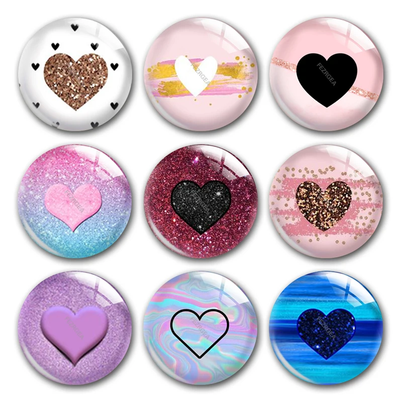 

Handmade Valentine's Day Heart Lover Dear Round Photo Glass Cabochons Demo Flat Back DIY Jewelry Making Findings Accessory