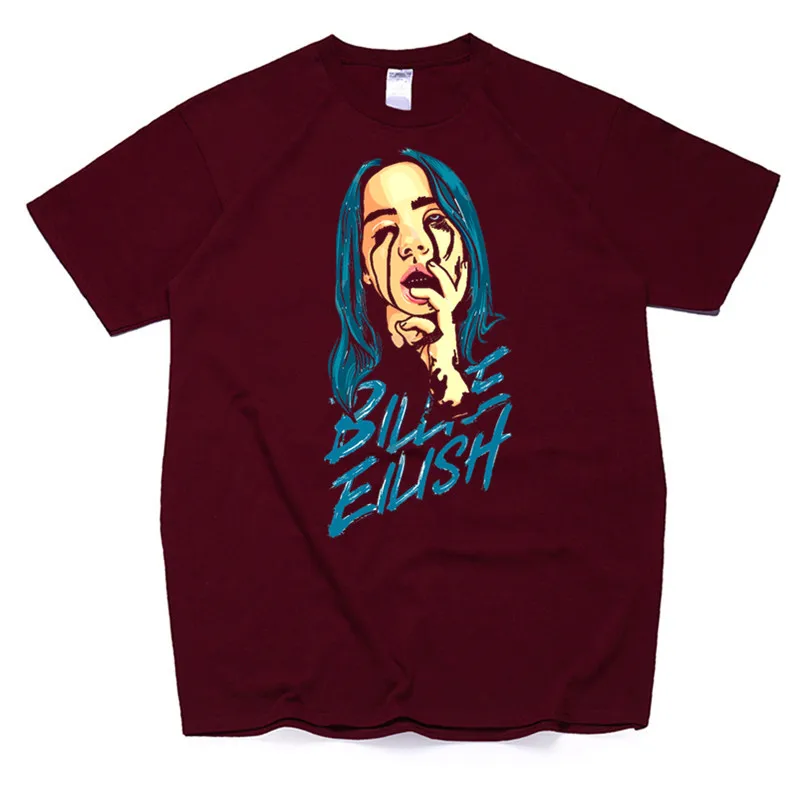 T87A-deepred Для женщин Billie Eilish хлопковая футболка унисекс скейтборд Рождественская Футболка женская одежда для девочек уличная рубашка - Цвет: T87A-deepred
