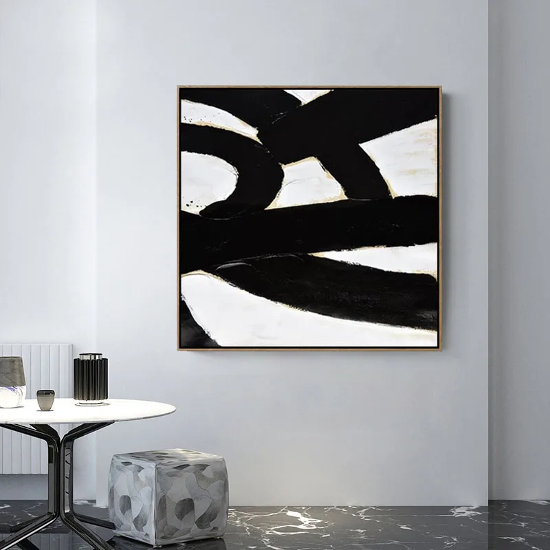 

Handmade Minimalist Large Abstract Painting Wall Art Artwork Black And White Line For Living Room Bedroom Home Decor As Gift