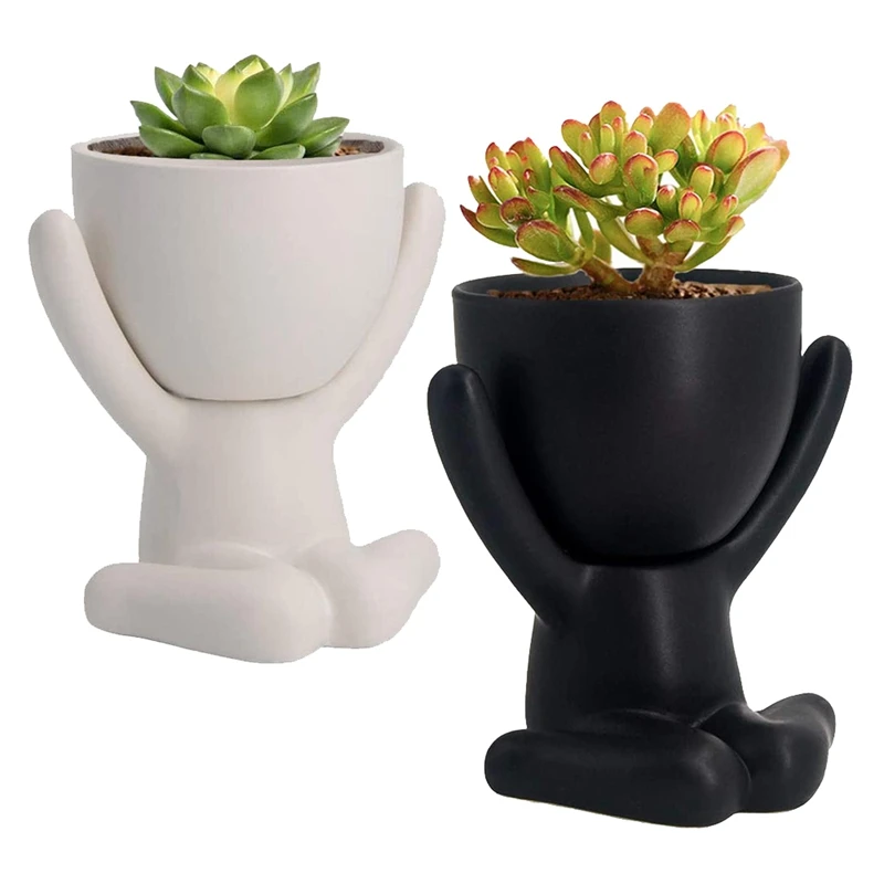 2 Pack Ceramic Succulent Plant Pot Human Shaped Small Flower Pots Mini Planters for Desktop Usage Home Decoration White + | Дом и сад