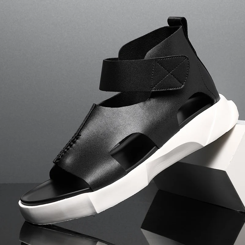 

Сандалии мужские кожаные, дышащие удобные открытые туфли, без застежки, для улицы, летняя обувь