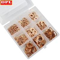 200pcs copper washer gasket nut and bolt set flat ring seal assortment kit with box m5m6m8m10m12m14 for sump plugs water