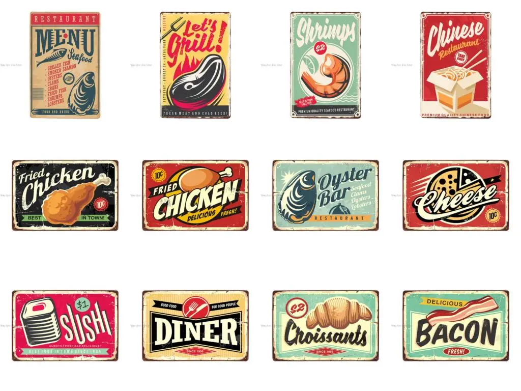 Металлическая Жестяная Табличка с изображением жареной курицы торта сыра