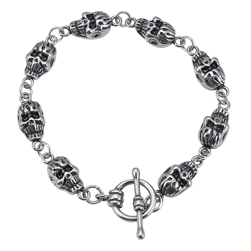 

Punk Skull Bracelet for Men 316L Stainless Steel Hip Hop Rock Skeleton Charm Link Chain Mens Bracelets Male Jewelry GS0031
