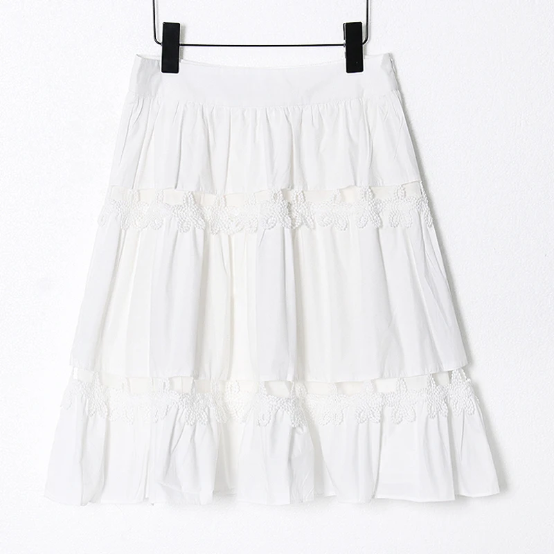 

SISPELL Hollow Out Sets For Female Lapel Collar Lantern Long Sleeve Patchwork Bowknot Top With Skirt Women's Elegant Set 2021