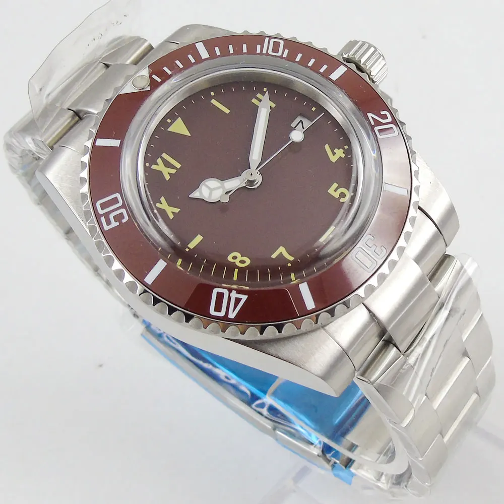 

40mm Automatic Men's Wristwatch brown sterile Dial Miyota Movement Date Indicator Arched glass Roman Numerals Bracelet