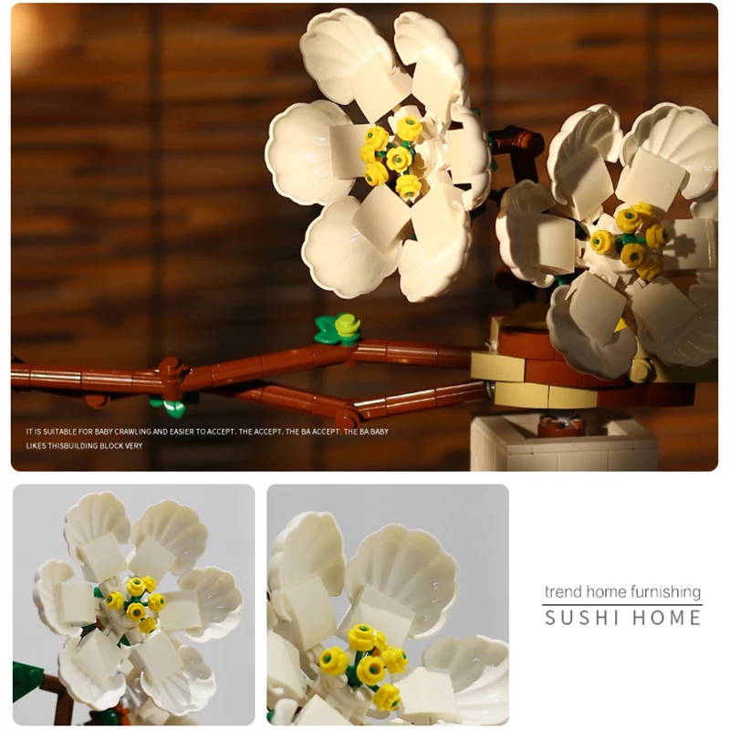 

MOC 398PCS Vintage Plum Vase Potted Flowers Plum Blossom Building Bricks Blocks for lover wife Gifts Girlfriend Present Toys