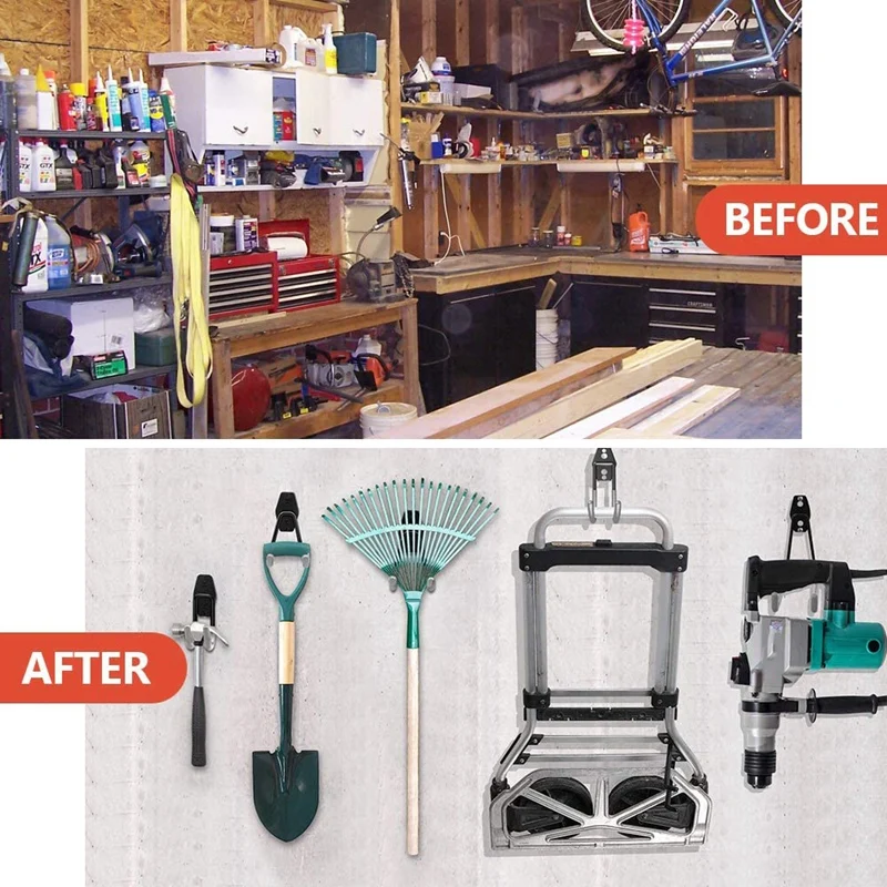 

Garage Storage Hooks & Hangers, Heavy Duty Wall Mount Utility Double Garage Organizer for Garden Organizing Tools
