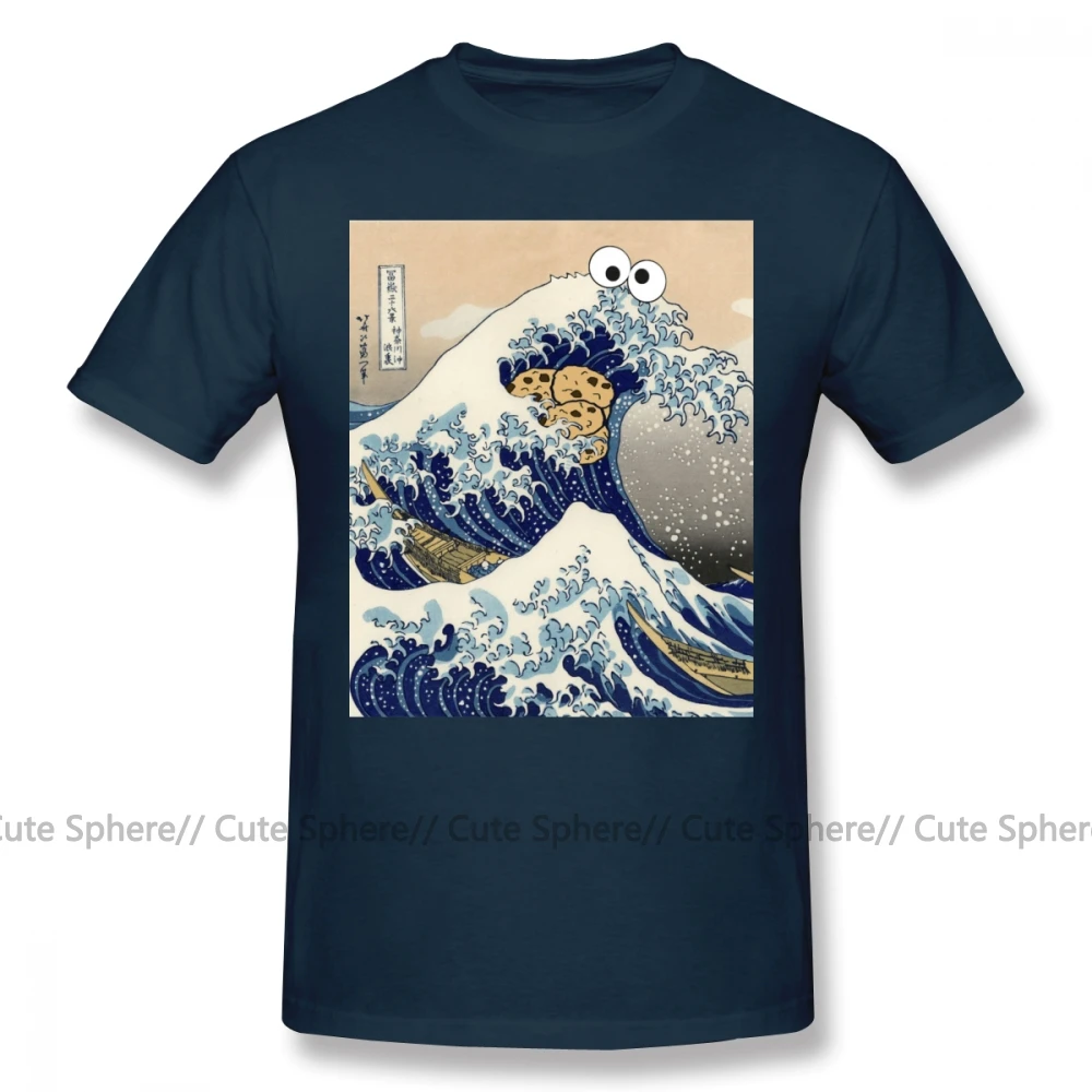 Navy Blue Футболка с изображением печенья монстра, забавная футболка с изображением японского печенья, отличная волна канагавы, Мужская футболка с принтом, футболка с коротким рукавом, 4xl - Цвет: Navy Blue