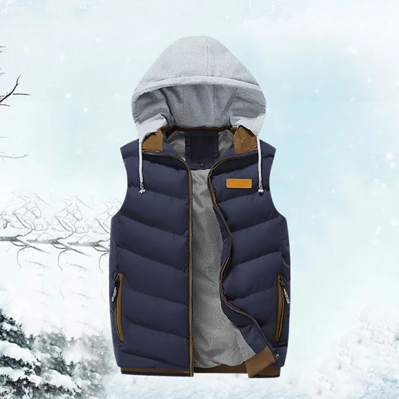 Outdoor Winter Hiking Warm Thicken Hooded Soft Shell Men Vest Jackets Windproof Comfortable Leisure Slim Fit Mousse Cotton Coat | Спорт и