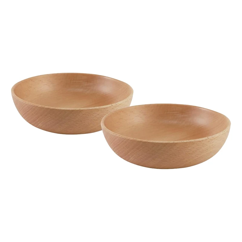 

Beech Wood Round Serving Bowl,2 Pcs-Set Individual Salad Bowl, Soup Bowl, Fruits Bowl,Serving Bowl,Cake Dish,Snack Plate