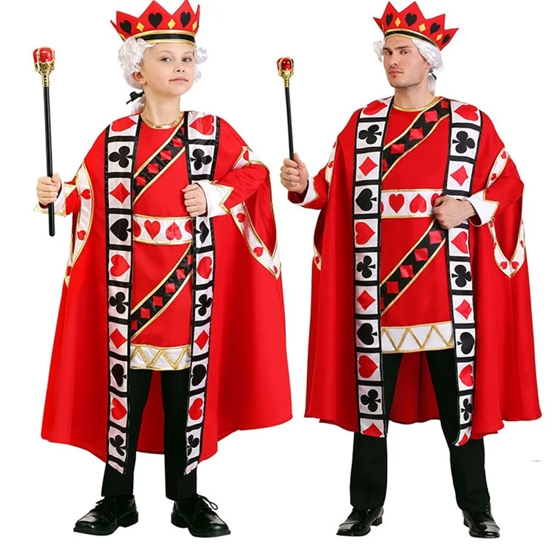 Взрослые дети Король Косплей Костюм красные сердца драгоценный король мальчиков