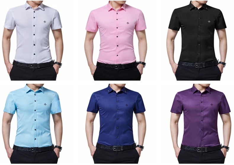 Против морщин и нежелезной вышивки мода Blusa Camisa Social Masculina Dudalina короткий рукав Slim Fit рубашка мужская одежда с цветочным рисунком