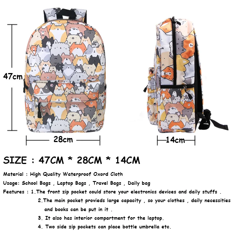 Cute Kitten Cats Backpack For Teenager Girls Women Causal Bag Children School Backpack Book Bag Kids Student School Bags Gift