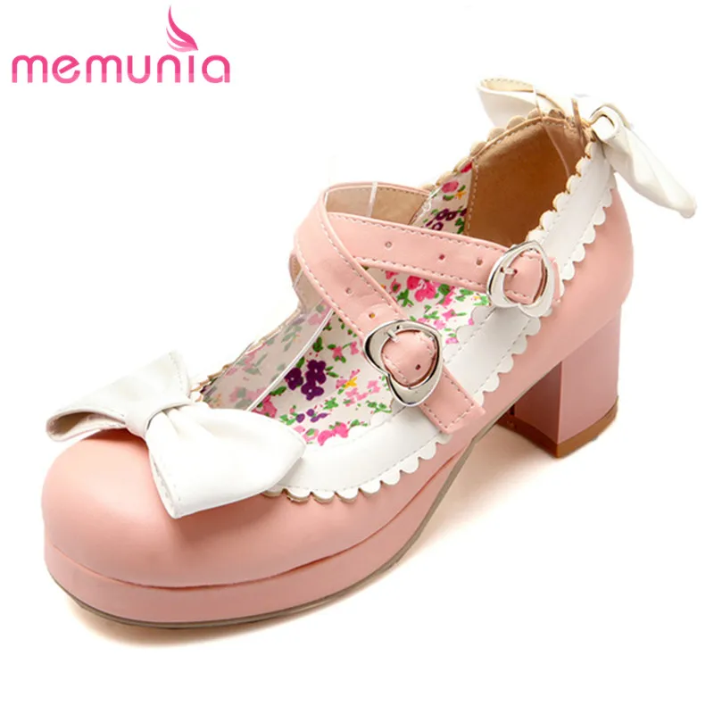 

MEMUNIA 2020 fashion Mary Jane Shoes women pumps bowknot buckle sweet party shoes spring summer high heels platform shoes woman