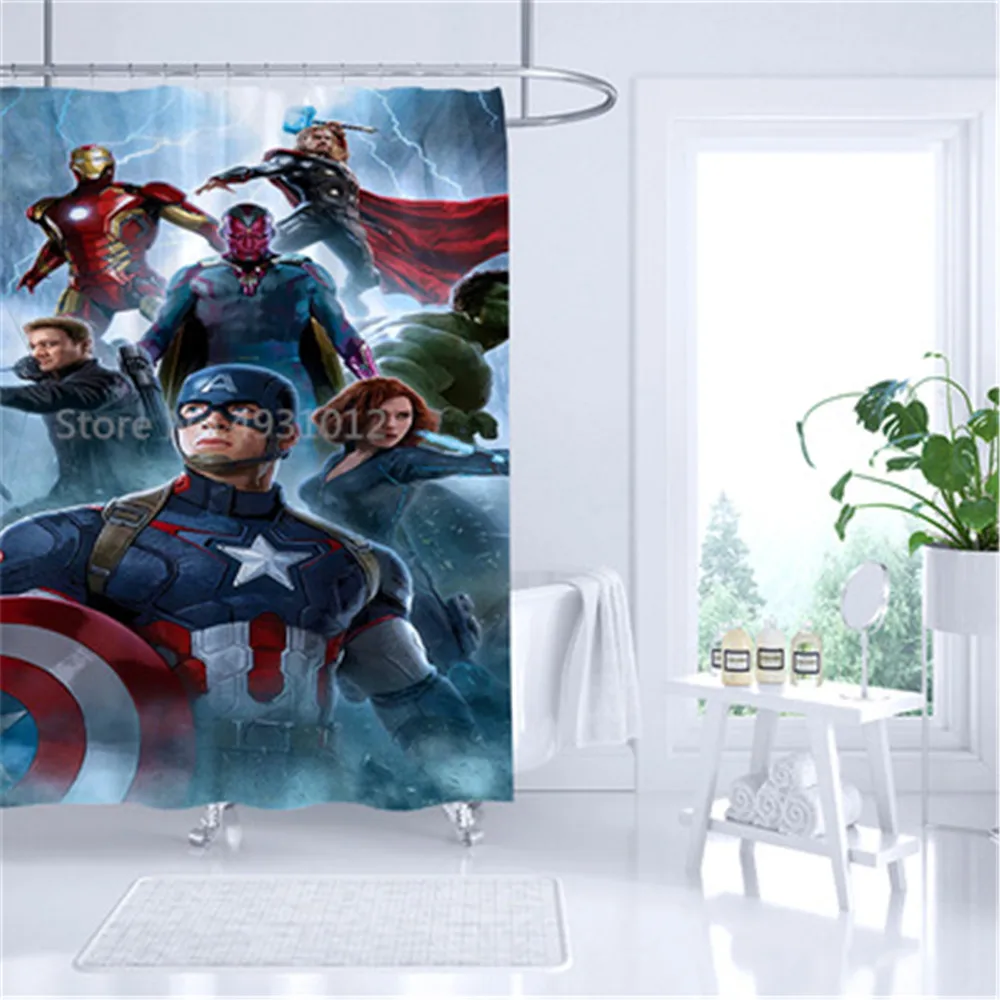 

The Avenger Anime 3D Shower Curtain Spiderman Captain America Waterproof Curtain Polyester Fabric Bath Curtain With Hooks