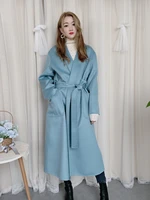 max same war robe water wave pattern bathrobe double sided wool coat womens 2021 autumn and winter new color hand sewing
