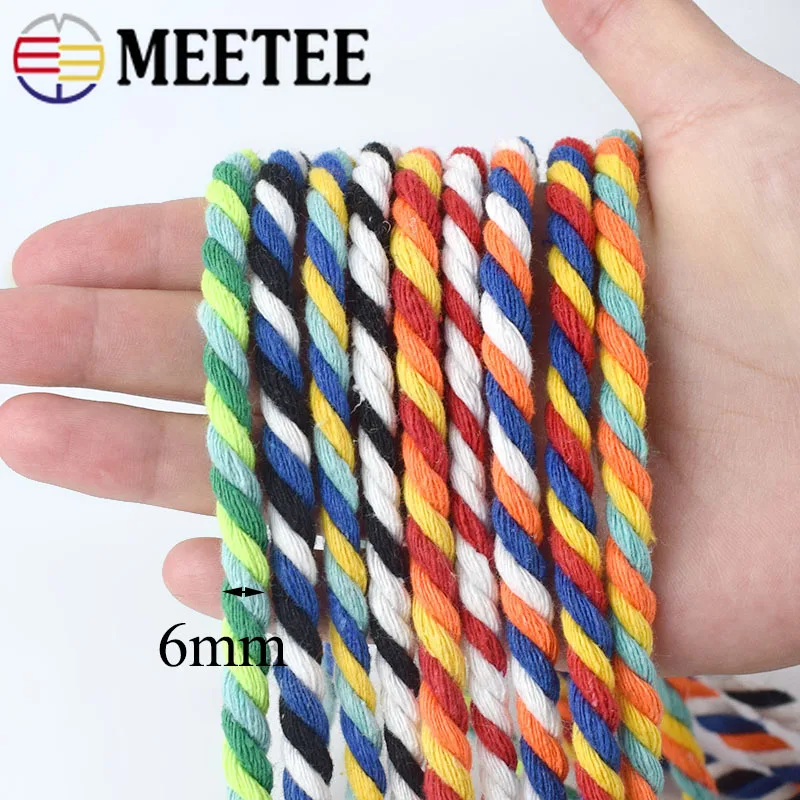 15 м x 6 мм Цветные 100% хлопок 3 акции витые Шнуры DIY ремесло веревка для сумки