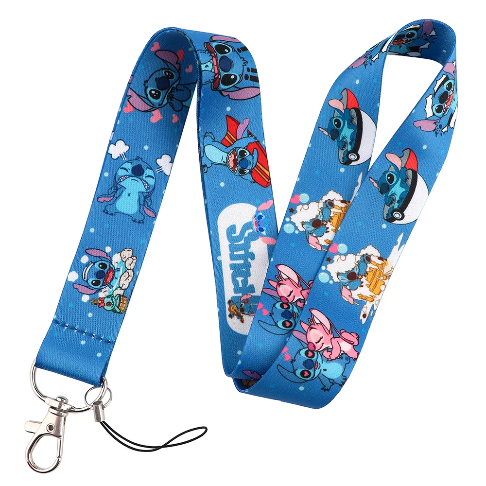 yq571 new arrival disney cute stitch lanyard id card cover campus badge holder cartoon phone rope neck strap keychain jewelry free global shipping