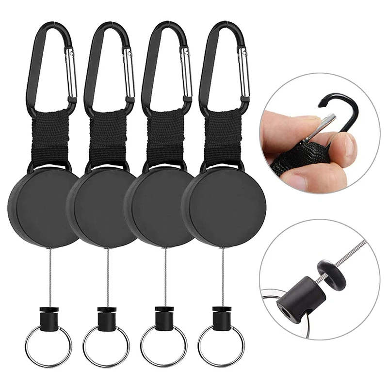 

4 Pieces Heavy Duty Retractable Keychain Retractable Badge Holder Reel Clip with 64cm Steel Wire Rope