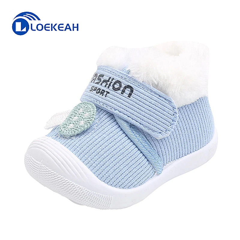 

0-2Y Toddler First Walkers Shoes Winter Plush Warm Baby Girl Cotton Shoes Cute Mushroom Patch Little Kids Casual Shoes Non-slip