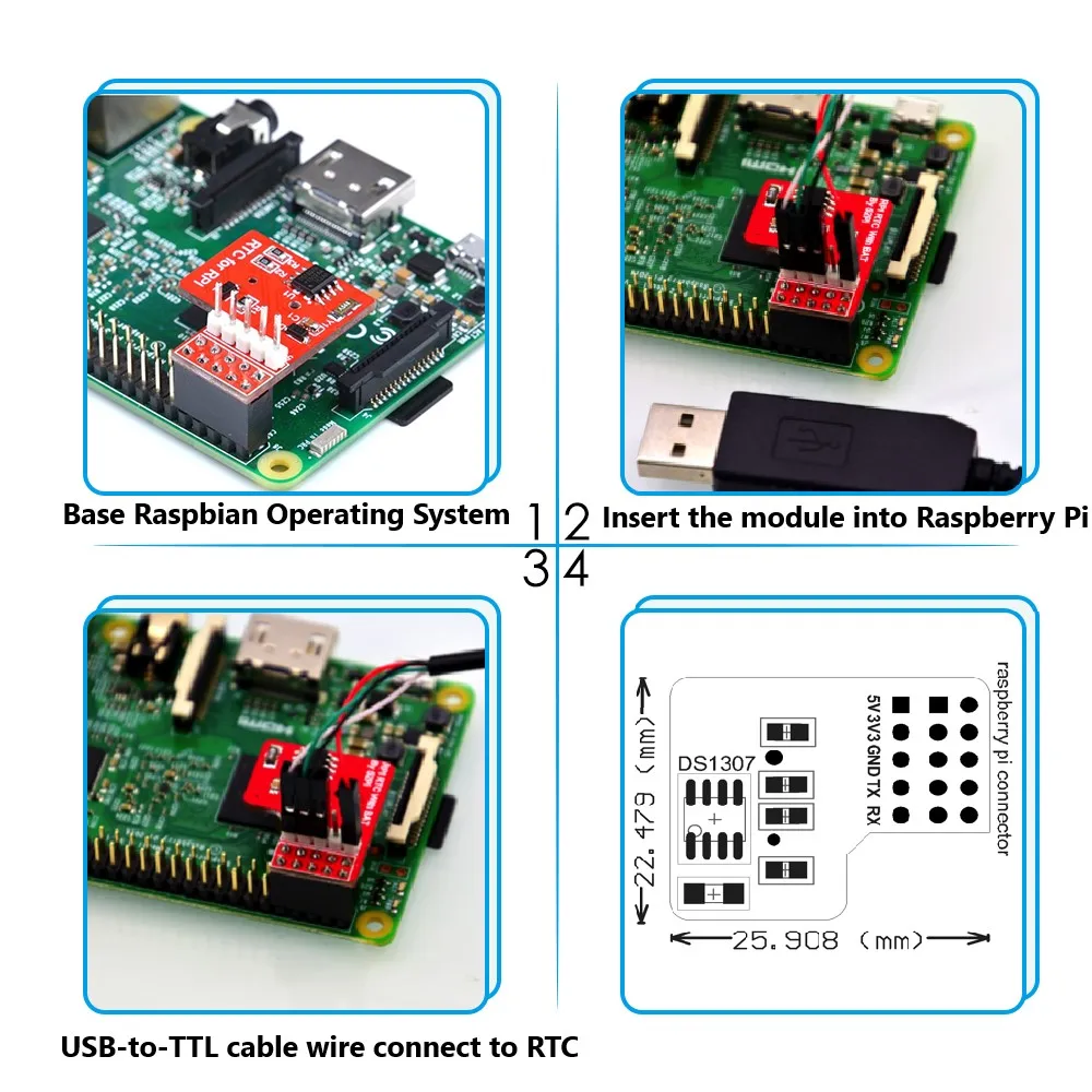 Модуль Raspberry Pi I2C RTC DS1307 тактовый модуль в режиме реального времени с кнопочной