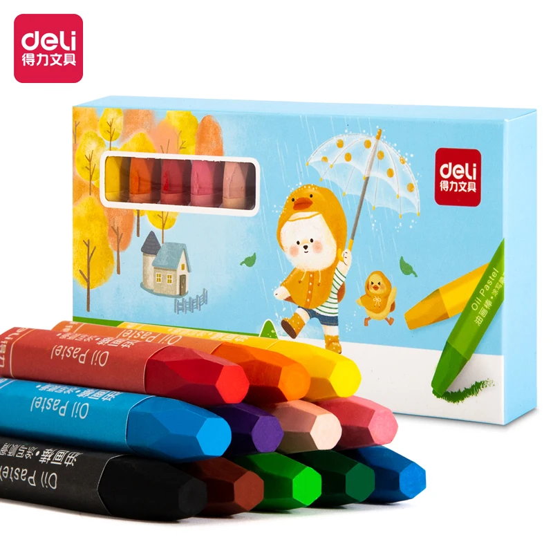 

Deli 33982 12 color oil painting stick 12 Colors hexagon Crayons Colouring Pencil for Students Kids Children For students