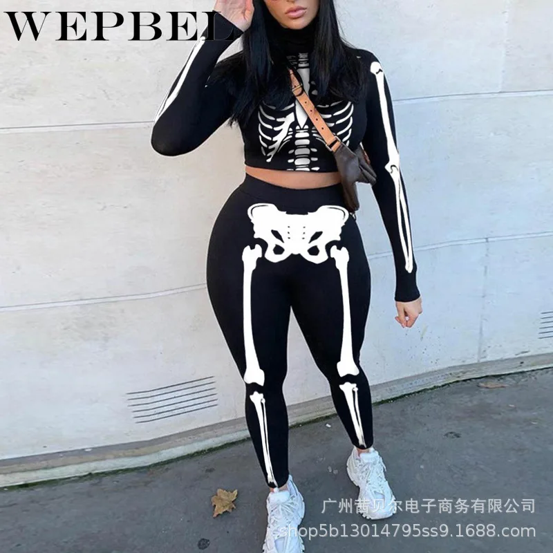 

WEPBEL Women Winter Sport Tracksuit 2 Two Piece Set Outfits Long Sleeve Crop Tops Tshirt Fitness Leggings Pants Bodycon Set