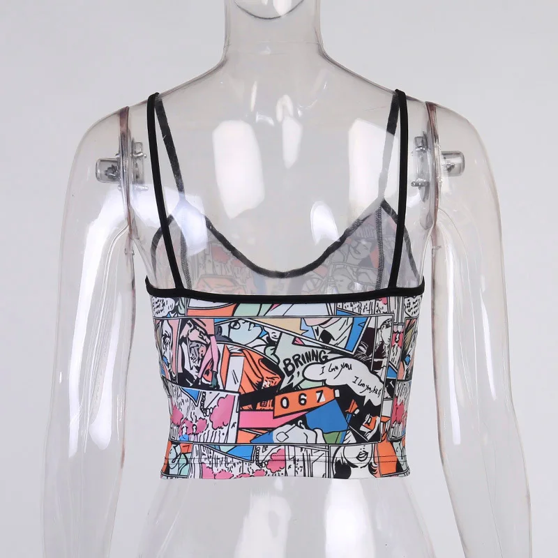 

Harajuku Chic Punk Streetwear Funny Print Camis Goth Y2K Bodycon Backless Camisoles Women Patchwork Cropped Tops Basic