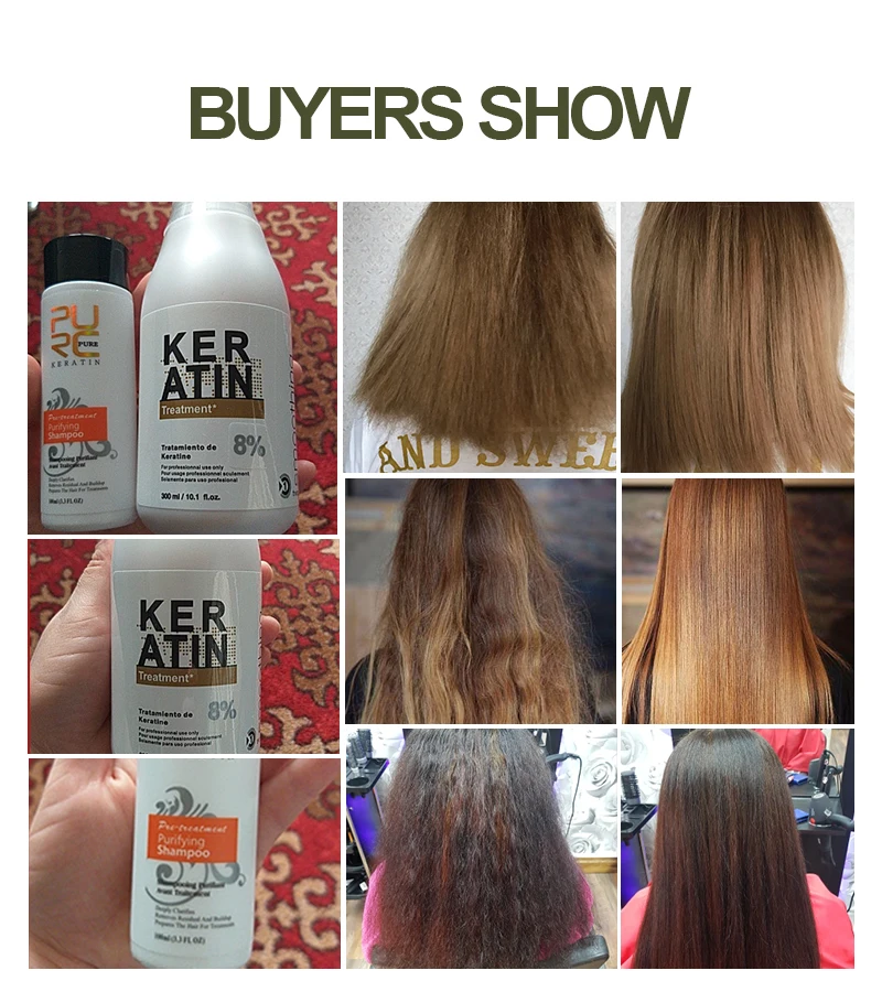 PURC 8% формалина на кератиновых пластинах, Бразилия Кератиновое лечение 100 мл Очищающий Шампунь Уход за волосами сделать расческа для выпрямления волос, разглаживающий сверкающих
