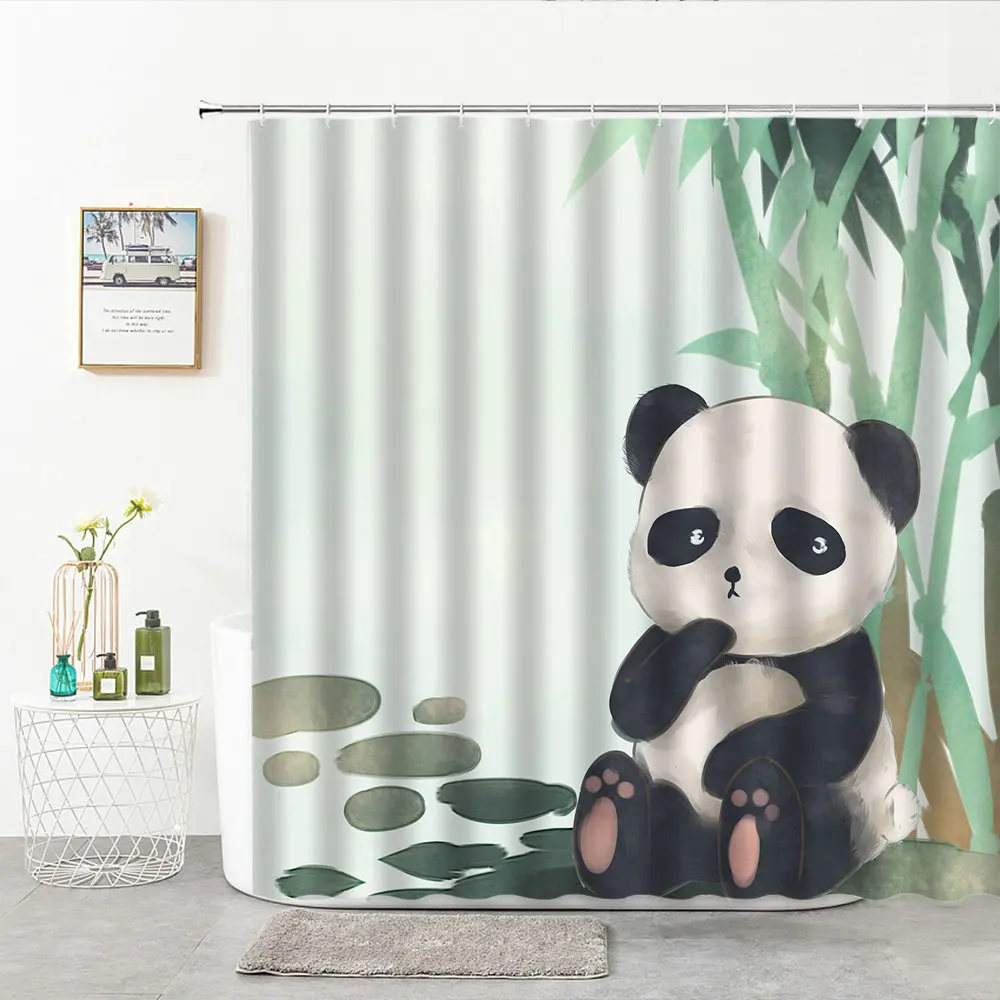 

Cartoon Animal Shower Curtain Grey Rabbit Cat Dog Panda Printing Polyester Bath Decoration Curtains Bathroom Screens With Hook