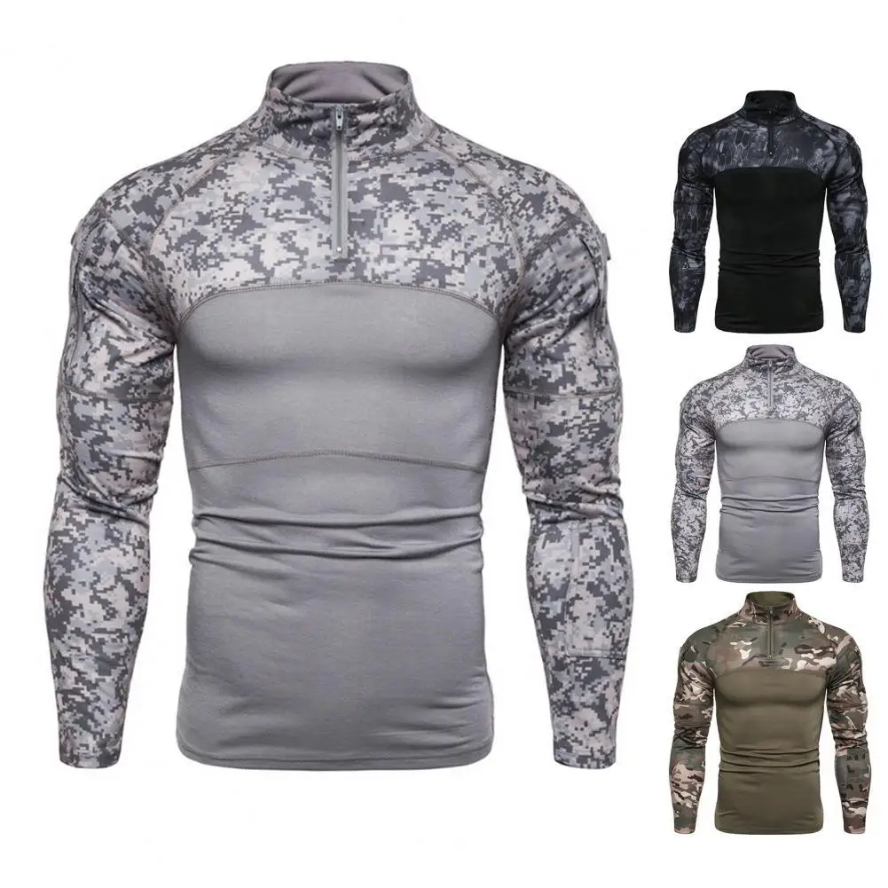 

Ele-choices M-3XL Men Autumn&Winter T-shirt Camouflage Fashion Tight Stand Collar Combat Shirt Men's Sweatshirt for Daily Sport