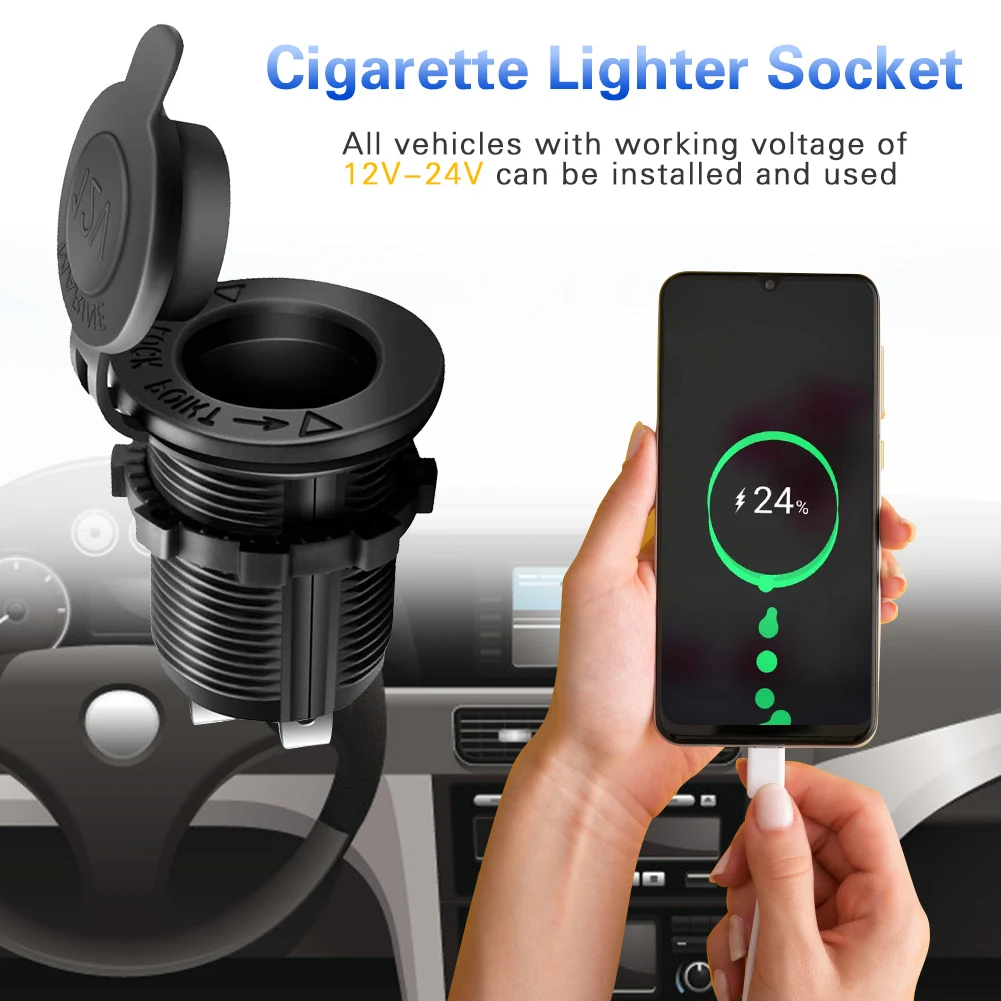 

12V Cigarette Lighter Socket Power Outlet Personal Car with Wire DIY Kit Easily Installation Elements for Car Marine