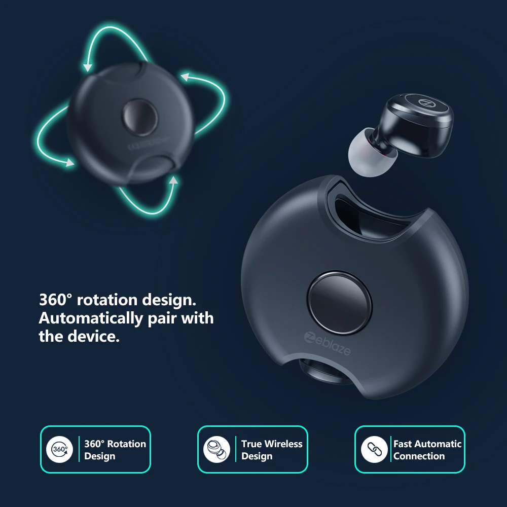 Zeblaze Zepods™Полностью беспроводные наушники Bluetooth 5,0 вращение на 360 ° дизайн IPX5 Водонепроницаемый 18 часов Срок службы батареи Быстрая зарядка