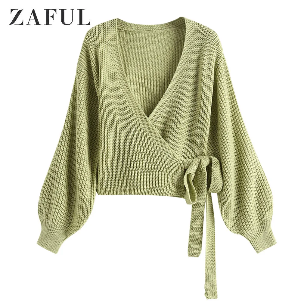 ZAFUL с рукавами-фонариками однотонный Укороченный кардиган для женщин v-образным