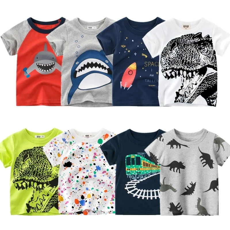 

T Shirt Cartoon Animals Baby Kids Boys Girls Children Cotton Short Sleeves Summer Clothing Lion Monkey Print Tee Red Car Toddler