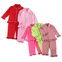 christmas winter long sleeve sleepwear set girls ruffle baby cotton red pyjamas kids