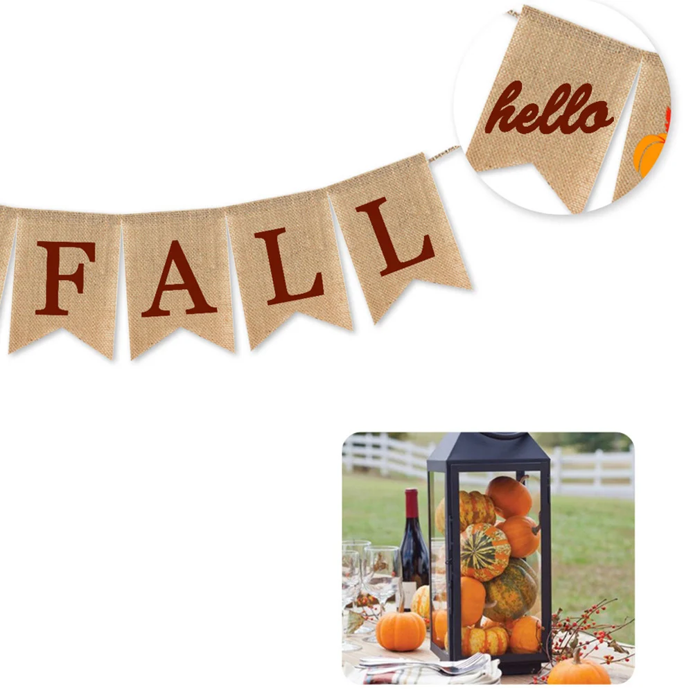 Rustic Hello Fall Banner with Pumpkin and Maple Leaf Autumn Halloween Thanksgiving Mantel Fireplace Garland Decoration | Дом и сад