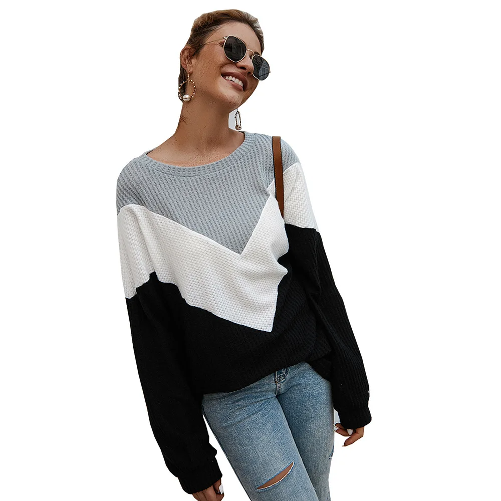 

Autumn women's knitted sweater 2020 autumn and winter Harajuku round neck sweater long sleeve stitching sweater