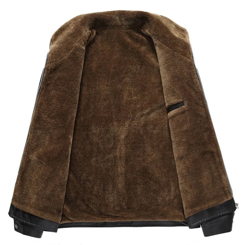 2019 Зимняя Толстая теплая куртка из искусственной кожи мужская флисовая с