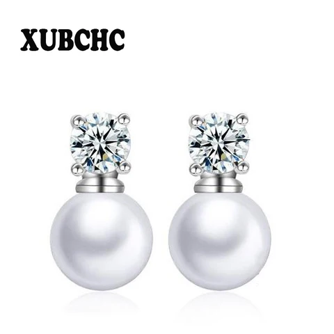 Серьги-гвоздики XUBCHC из белой стали с квадратными кристаллами и цирконием, модные ювелирные украшения для женщин, лучший подарок