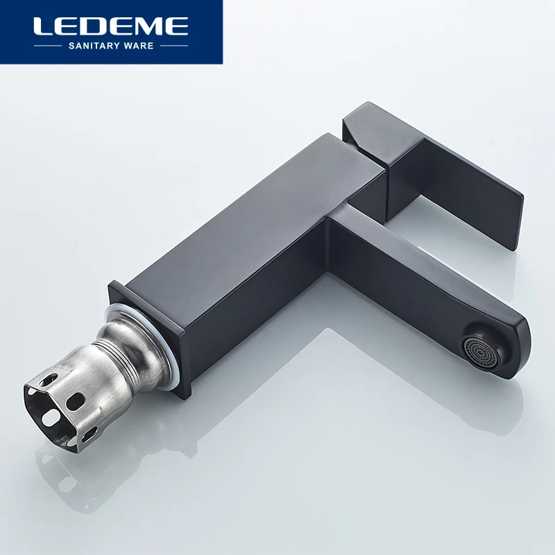 Смеситель для раковины LEDEME L71033B черный кран ванной комнаты с распылителем