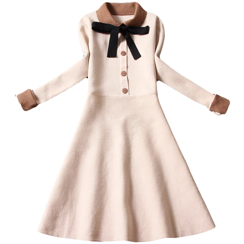 2019 Летний Новый Супер качество трикотажные женские платья воротник-бант