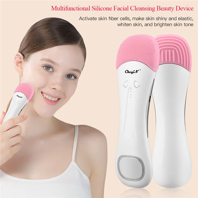 

CkeyiN 2 In 1 Light Photon Silicone Facial Cleansing Brush Hot Compress Face Lift Acne Remover Dark Circles Eye Lip Anti Wrinkle