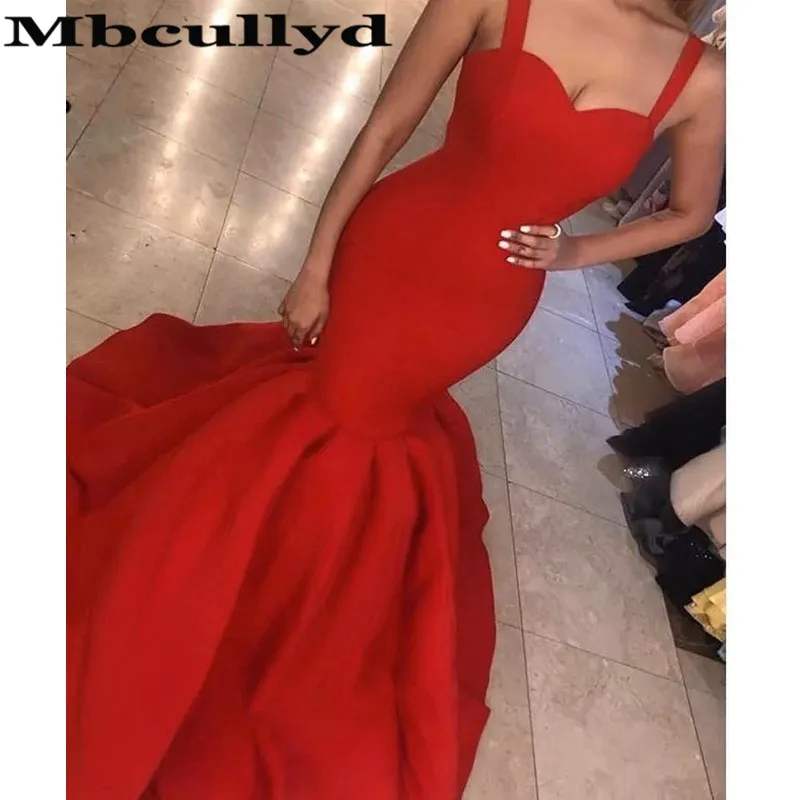 Mbcullyd красное платье для выпускного вечера русалки длинное вечернее на тонких