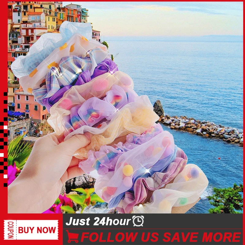 ободок для волос Новые шелковые радужные резинки женщин и девочек Прямая