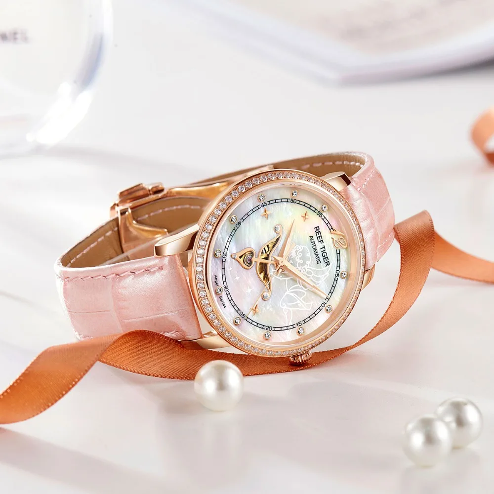 Reef Tiger/RT дизайнерские модные женские часы Reloj Mujer с бриллиантовым циферблатом