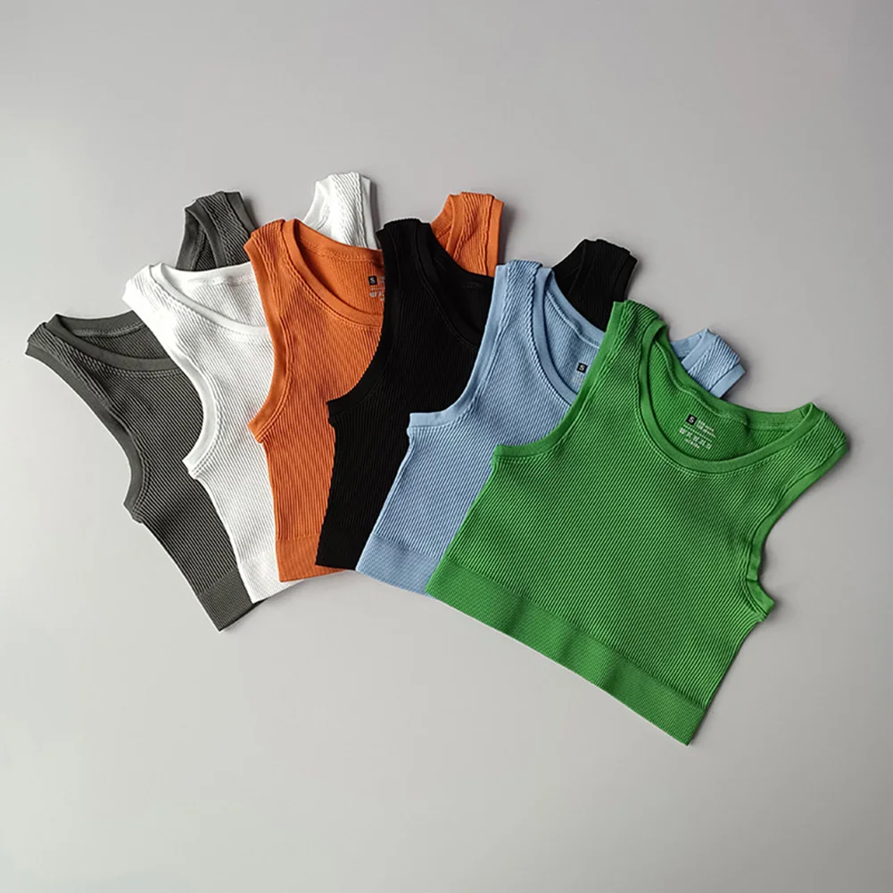 

7 Colors Women Yoga Gym Sexy Sports Vest Fitness Running Short Vest Solid Color Sports Bra Knitted Off Shoulder Gym Yoga Top